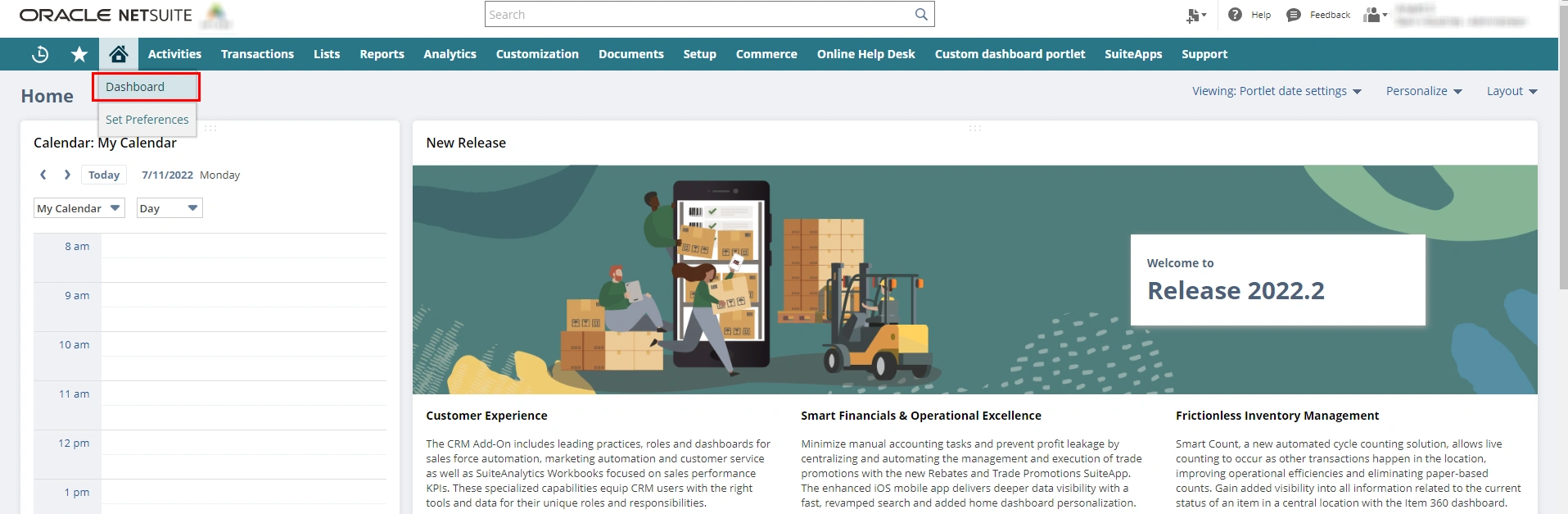 Set preferences on dashboard